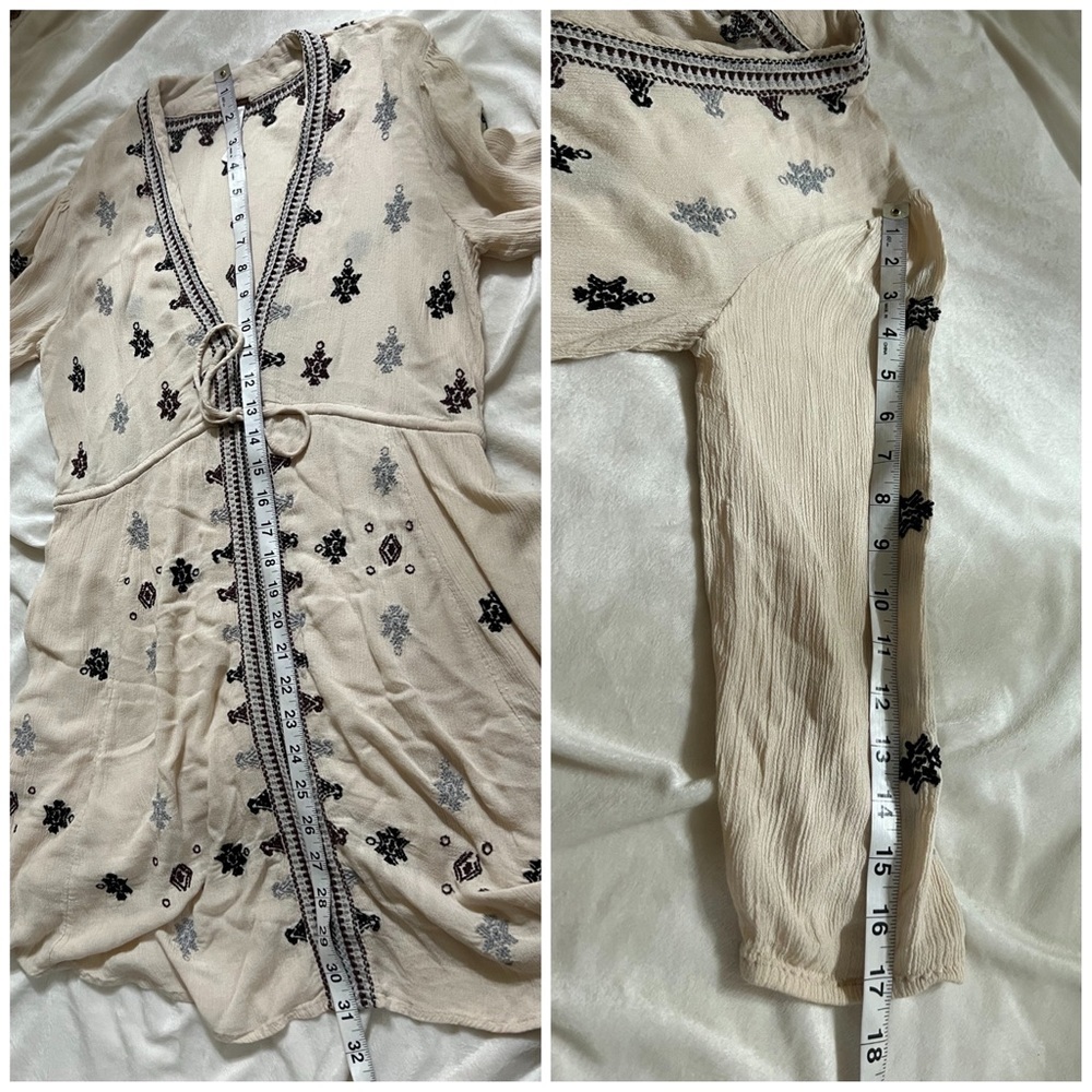 Free People Star Gazer Stargazer Embroidered Peasant Mini Dress in ivory size xs - Picture 7 of 8